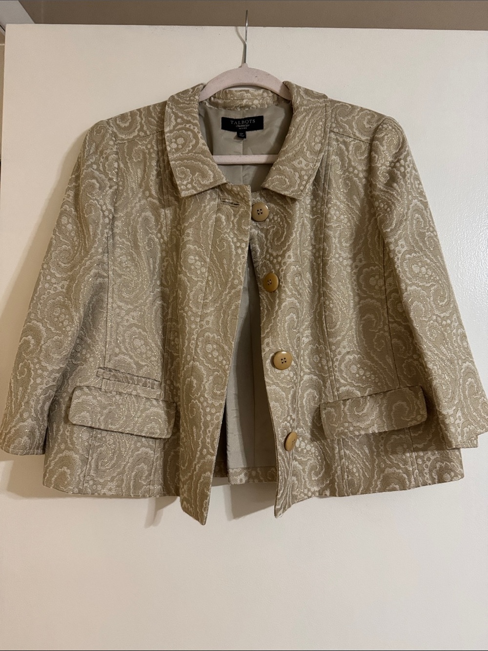 Talbots Beige Paisley Jacquard Short Blazer